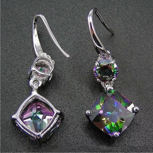 New Lovely 925 Sterling Silver Mystic Topaz Drop Earrings - Picture 5 of 9